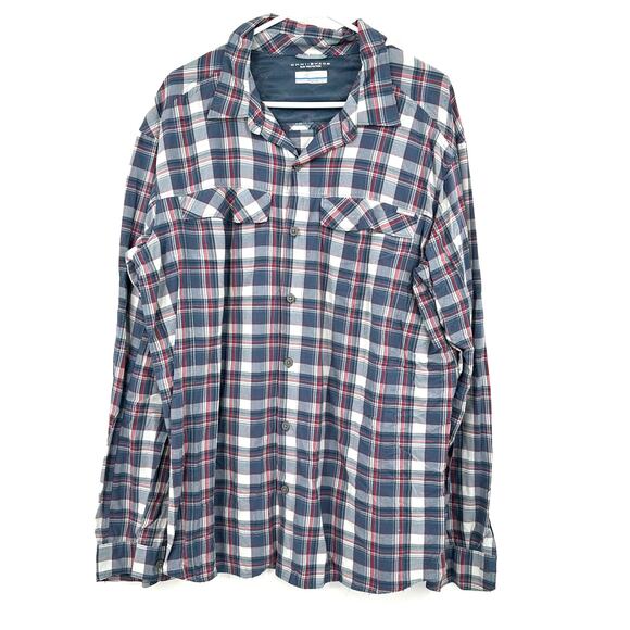 Columbia Omni-Shade Size XL Long Sleeve‎ Button Up Shirt Blue & Red Plaid Vented - Picture 1 of 4